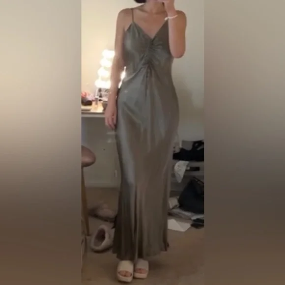 green satin one shoulder dress Olive Green Formal Dress Trumpet/Mermaid One Shoulder Sleeveless Pleats Stretch Satin Formal Dresses With Split